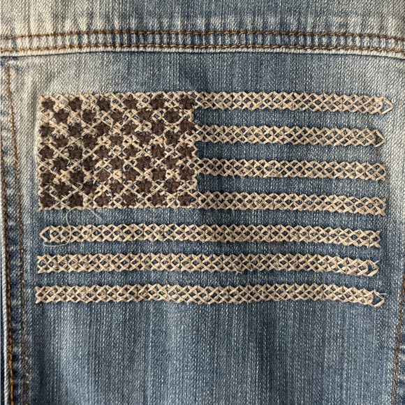 Reuse | denim | vest | embroidered | American Flag | M - Picture 6 of 11